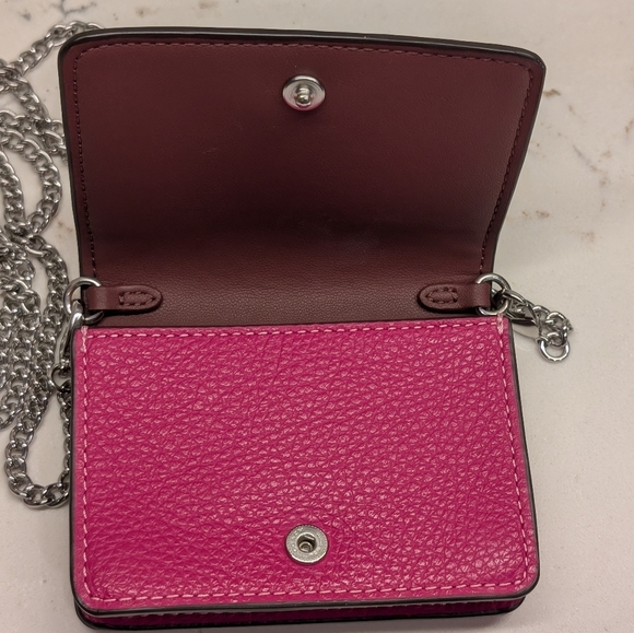 Coach Studded Mini Crossbody Bag w/ Chain. Like New. Fuschia Pink & Silver. - Picture 2 of 16